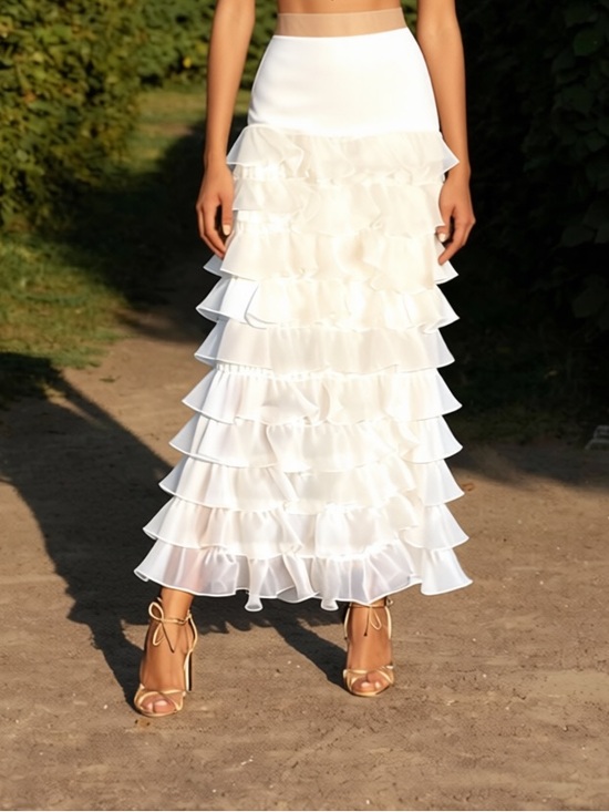Nordstrom Dresses & Skirts - COUTURE #80 Vanilla Cream Tiered Layered Tulle Mesh Ruffled Maxi Skirt SMALL